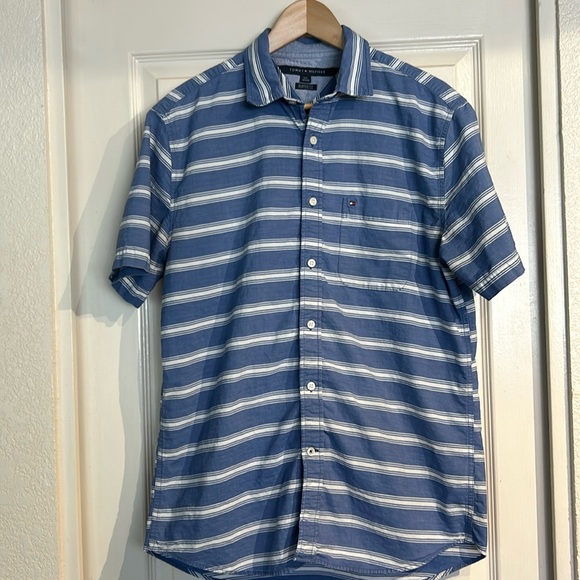 Tommy Hilfiger Blue Striped Short Sleeve Button Up - Picture 1 of 5